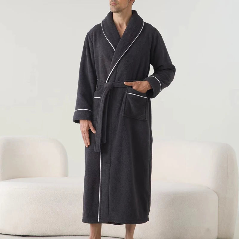 Luxurious Men's Cozy Plush Bathrobe with Long Sleeves and Belt