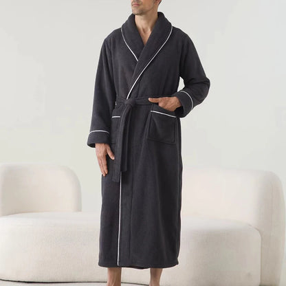 Luxurious Men's Cozy Plush Bathrobe with Long Sleeves and Belt
