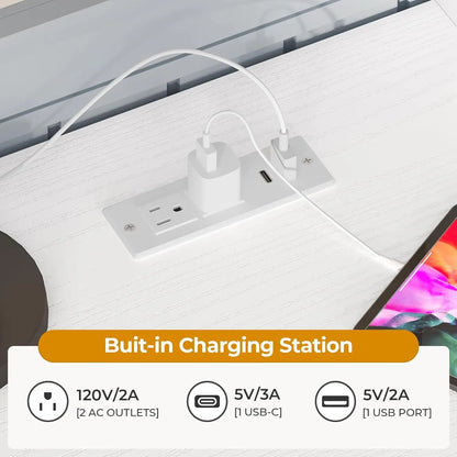 Full Sized Loft Bed with U-Shaped Desk, 6 Storage Drawers, Power Outlet, 2 Storage Shelves
