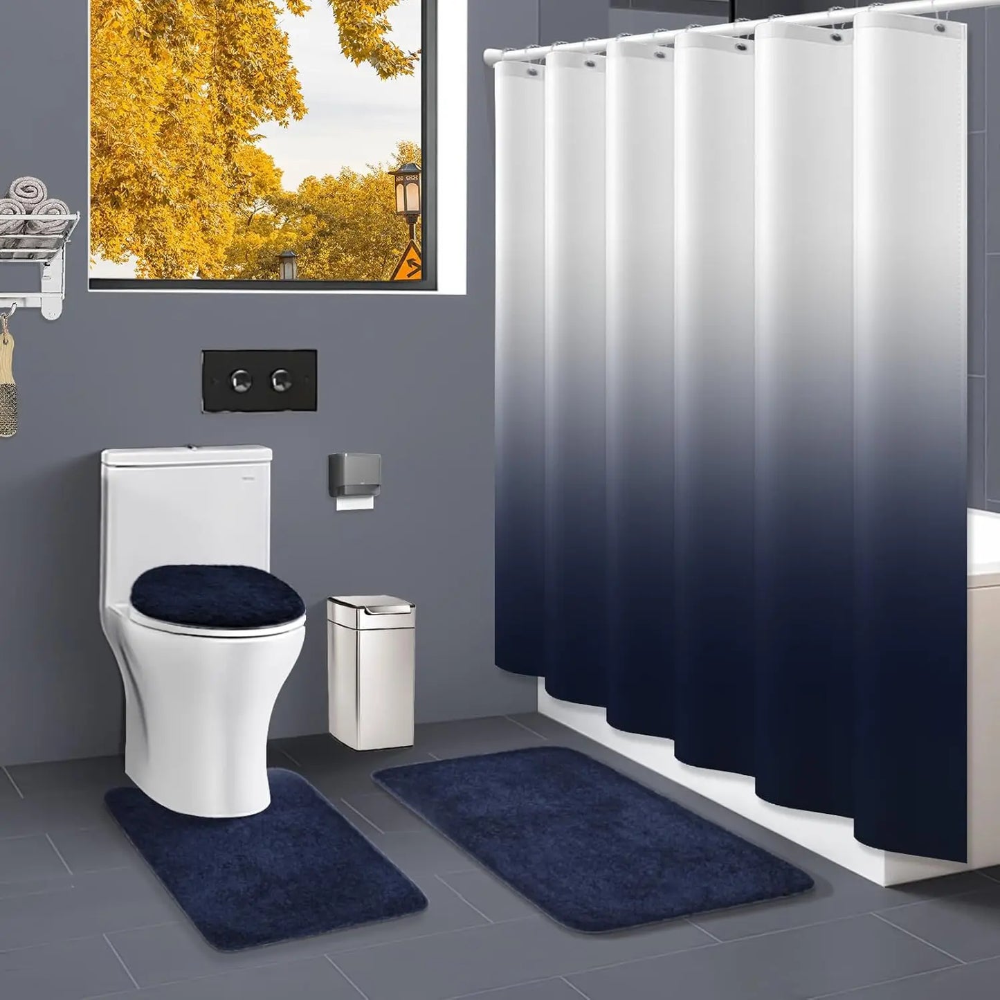 Navy Bathroom Set Adds Style, Comfort & Cohesive Decor