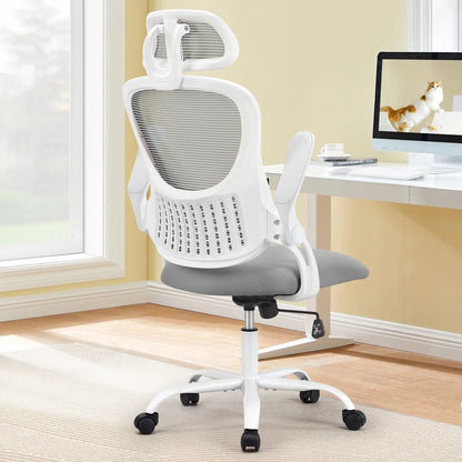 Mesh Office Chair With Flip-up Arms, Adjustable Headrests & Comfortable Lumbar Support