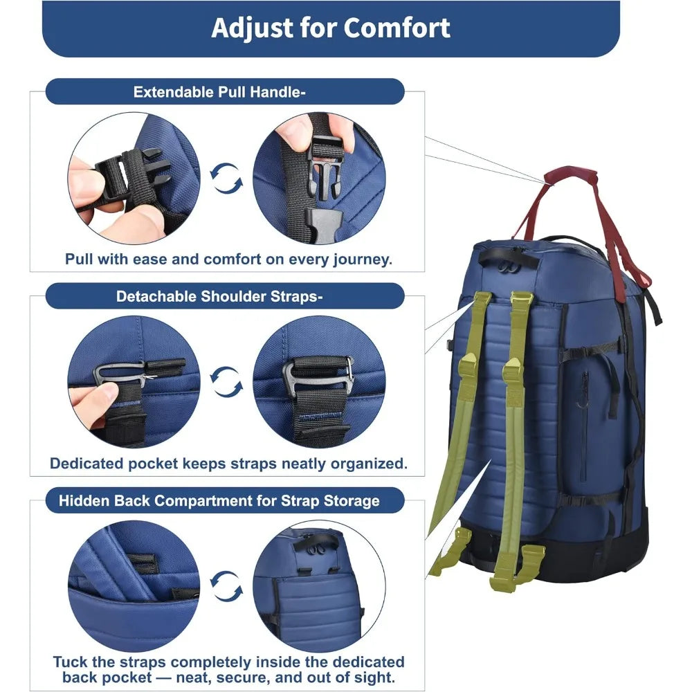 Waterproof & Durable Foldable Rolling Duffel that Converts to a Backpack