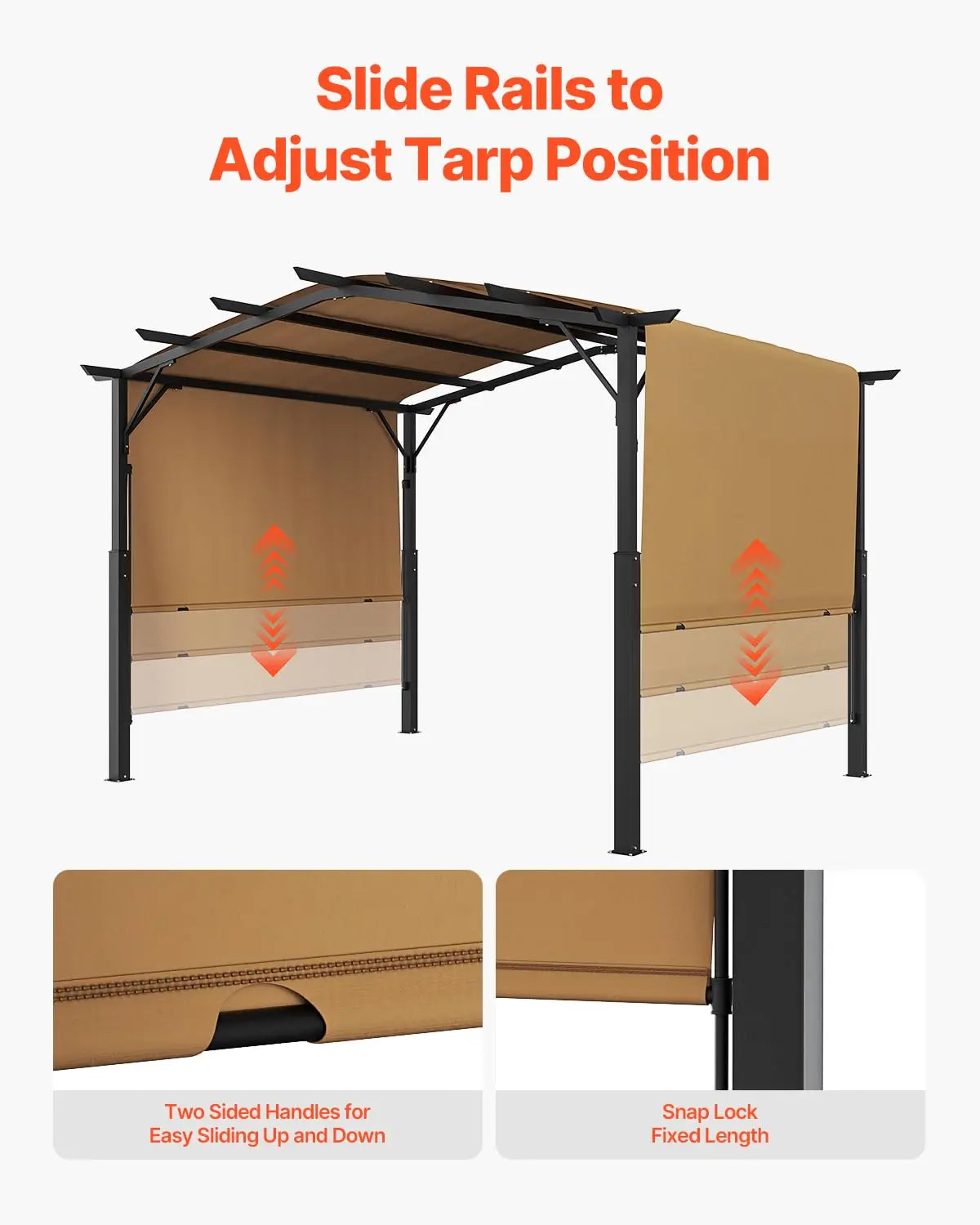 12 x 10 ft Pergola, Arched Metal Top, Retractable with Sun Shade Canopy