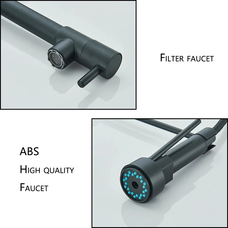 360 Rotation Kitchen Sink Faucet Pull Down Tap with Dual Spout