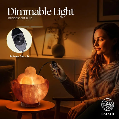 Natural Himalayan Salt Lamp Bowl with Massage Stones - Soothing Ambient LIght