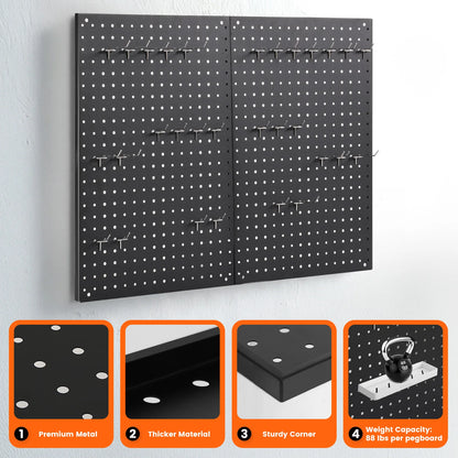 30 Hook Metal Peg Board Panel Wall Organizer
