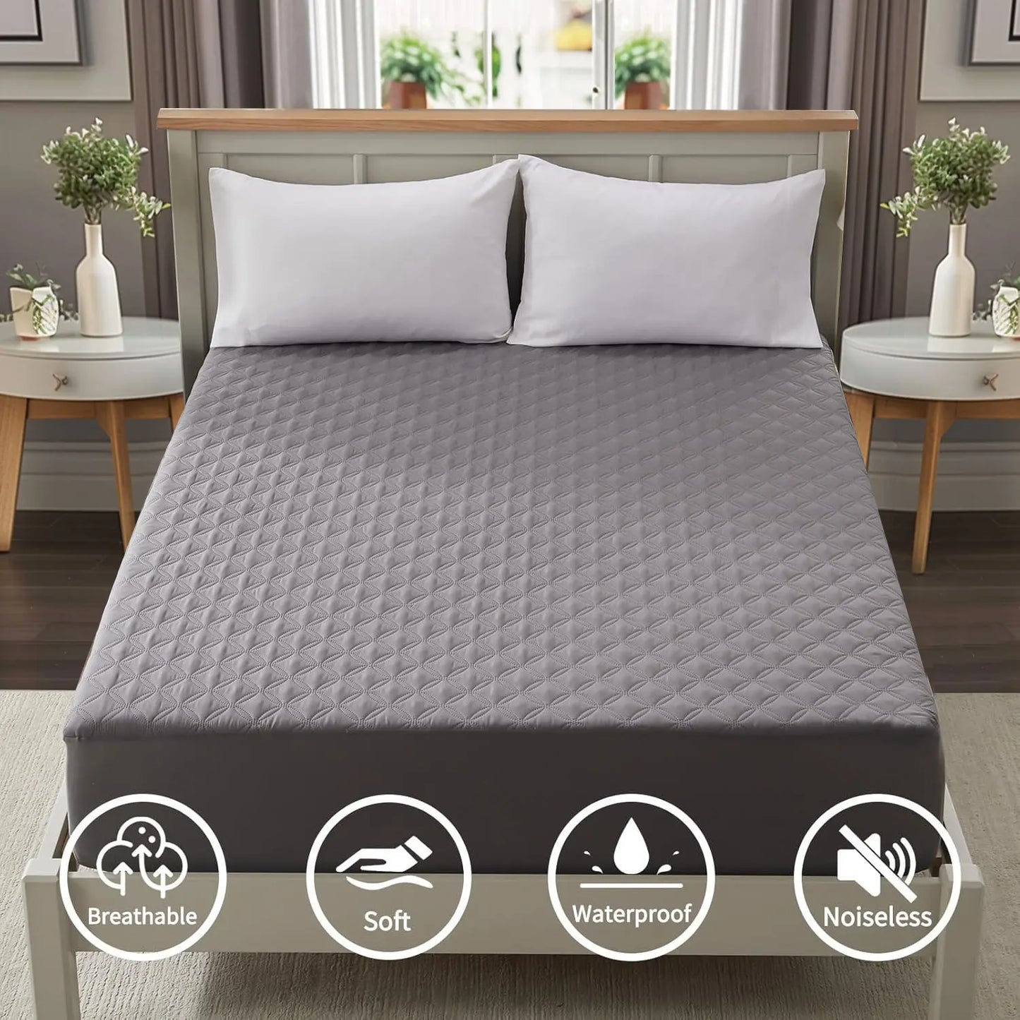 Soft, Waterproof, Noiseless Mattress Protector with Deep-Pocket Breathable Comfort