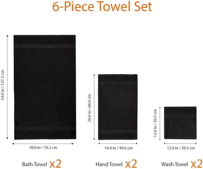 Over-Sized 100% Cotton Soft Absorbent Bath Towels - 2 Bath 2 Hand 2 Washcloths  Set