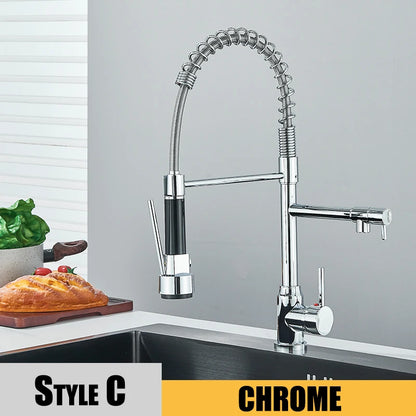 360 Rotation Kitchen Sink Faucet Pull Down Tap with Dual Spout