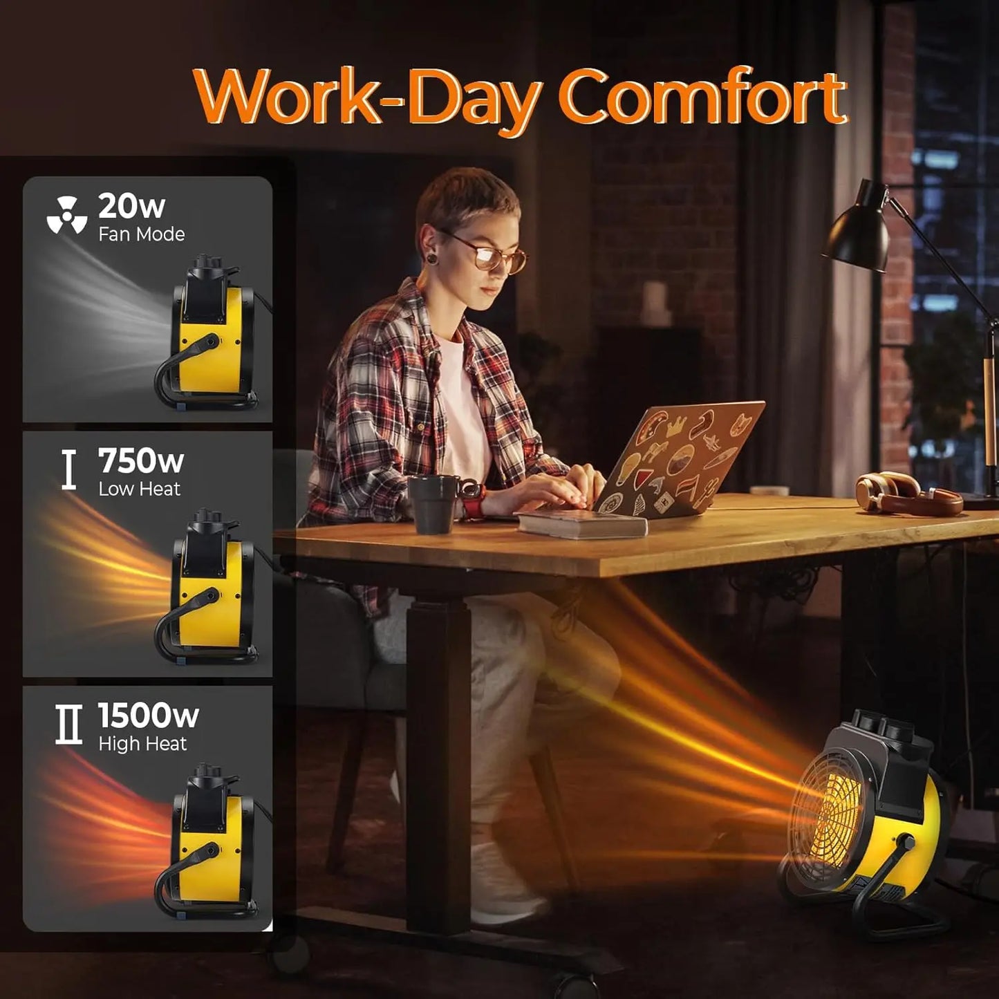 1500W Space Heater with Thermostat, 3 Heat Modes, Overheat Protection