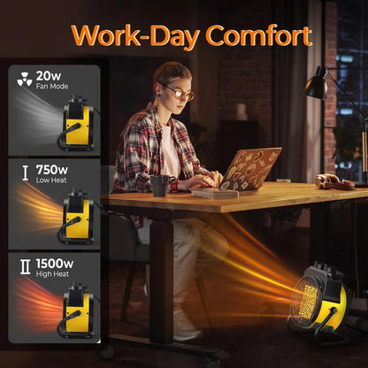 1500W Space Heater with Thermostat, 3 Heat Modes, Overheat Protection