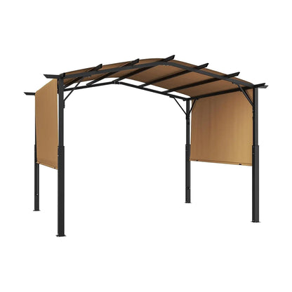 12 x 10 ft Pergola, Arched Metal Top, Retractable with Sun Shade Canopy