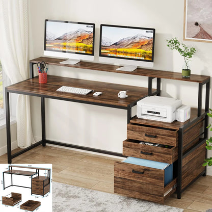 L-Shaped Computer Desk with 3 Drawers