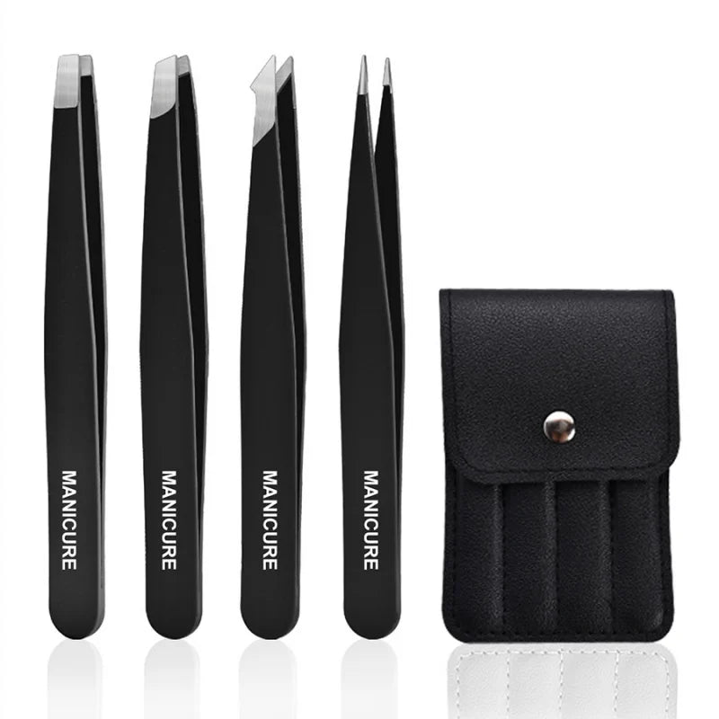 4-Piece Stainless Steel Tweezer Set