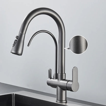 360 Rotation Pull Out Tap Kitchen Faucet With 3 Mode Water Pressure