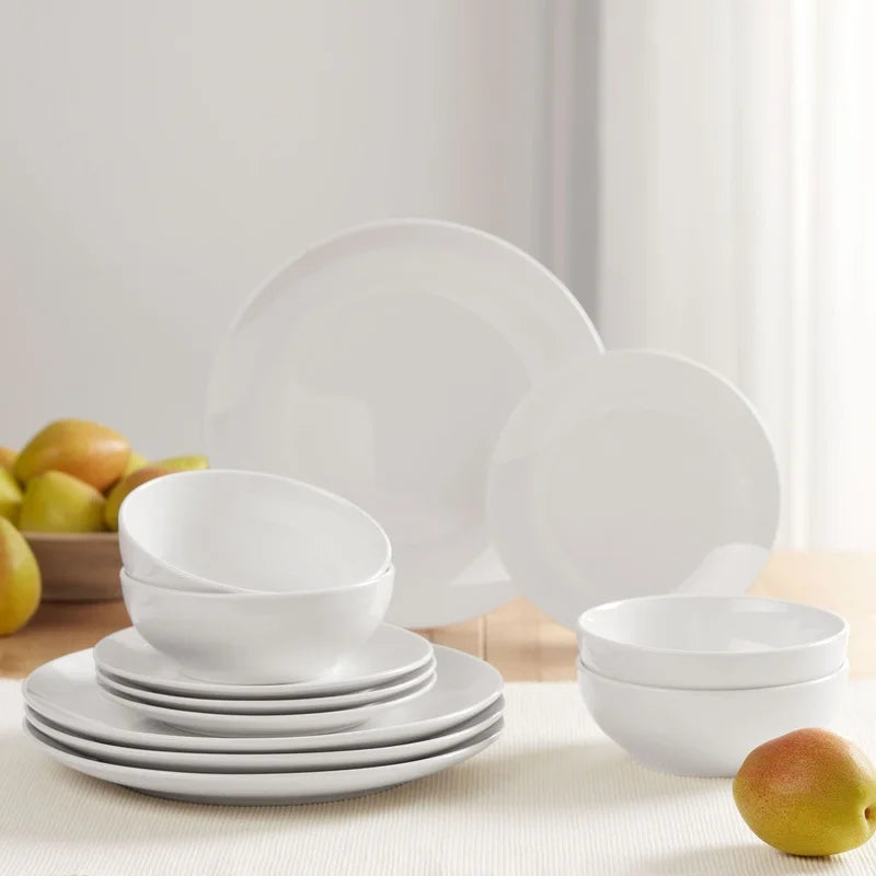 Elegant 12-Piece White Stoneware Dinnerware Set