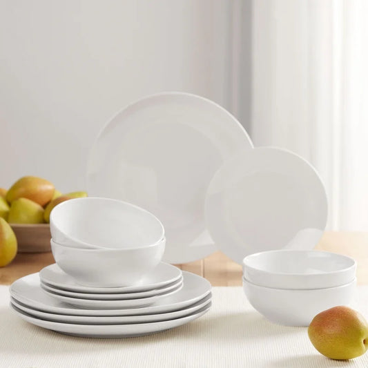 Elegant 12-Piece White Stoneware Dinnerware Set