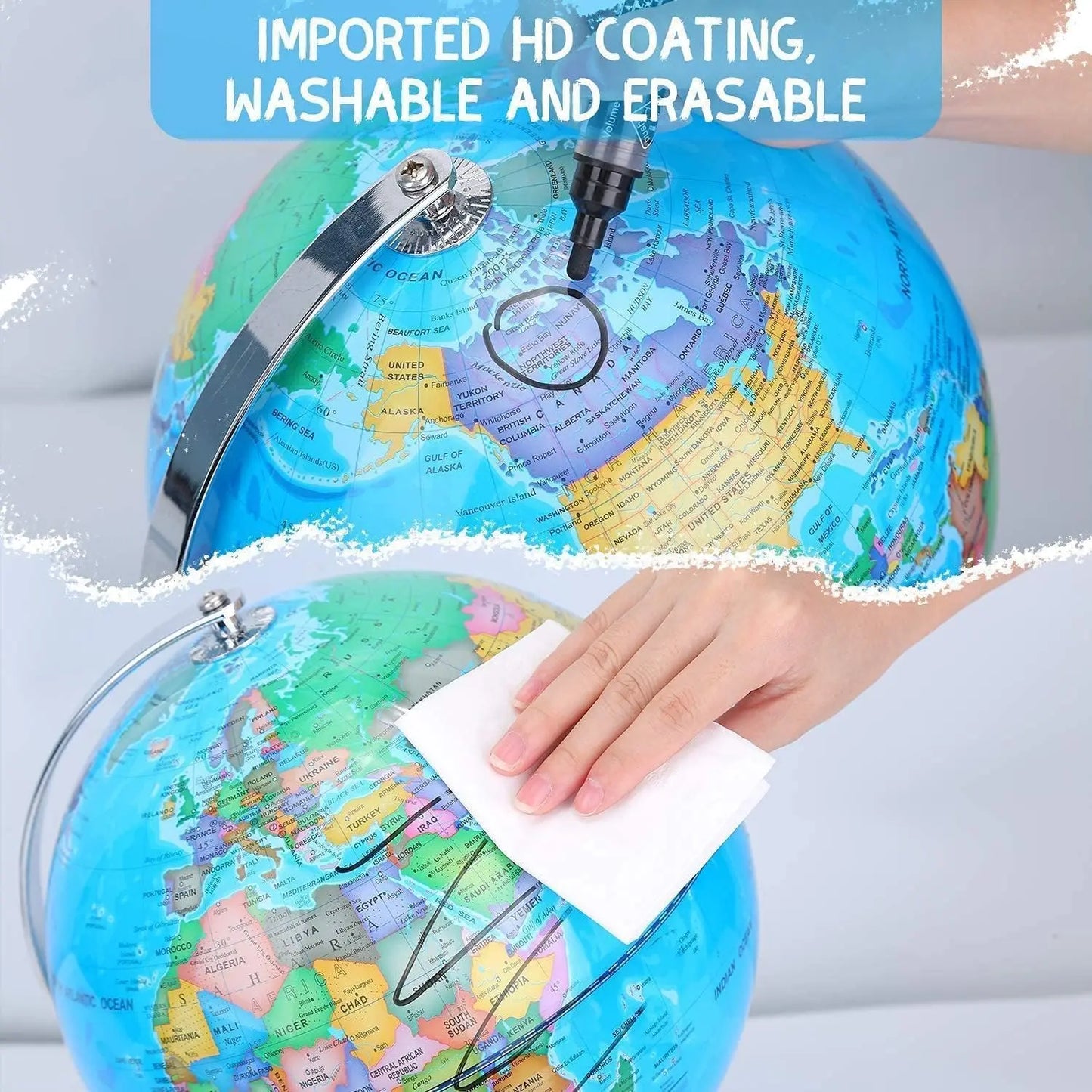 Marker Washable World Globe - Both a Learning Tool & Décor Upgrade
