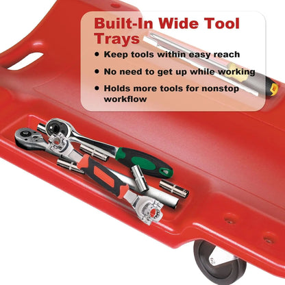 40 Inch Rolling Garage Mechanic Creeper with Padded Headrest and Dual Tool Trays