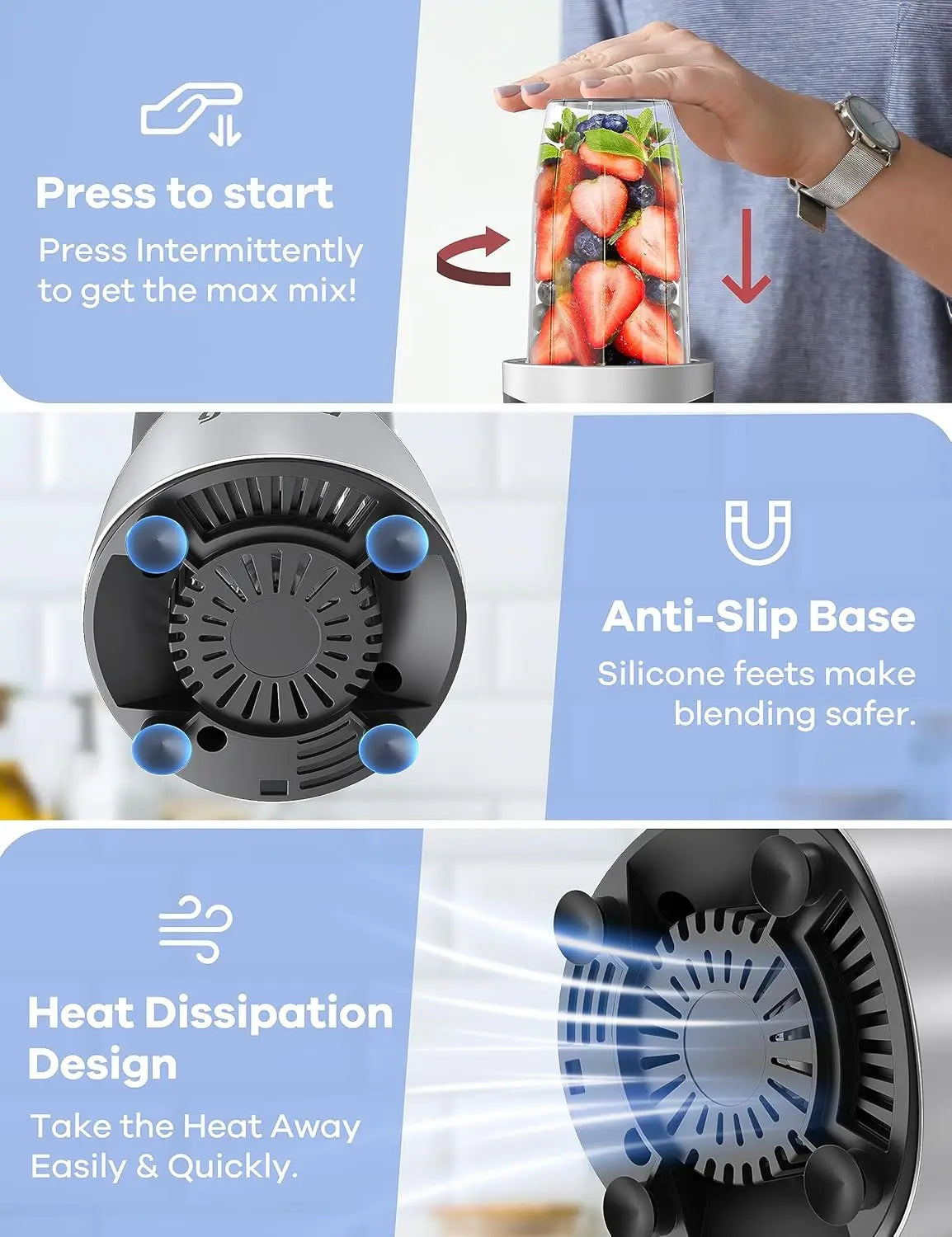 900W Smoothie Blender, 15-Piece Combo with Portable Cups, BPA-Free