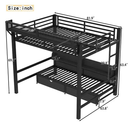 Queen Over Queen Bunk Bed with Storage, USB, Lights & Cozy Convenience