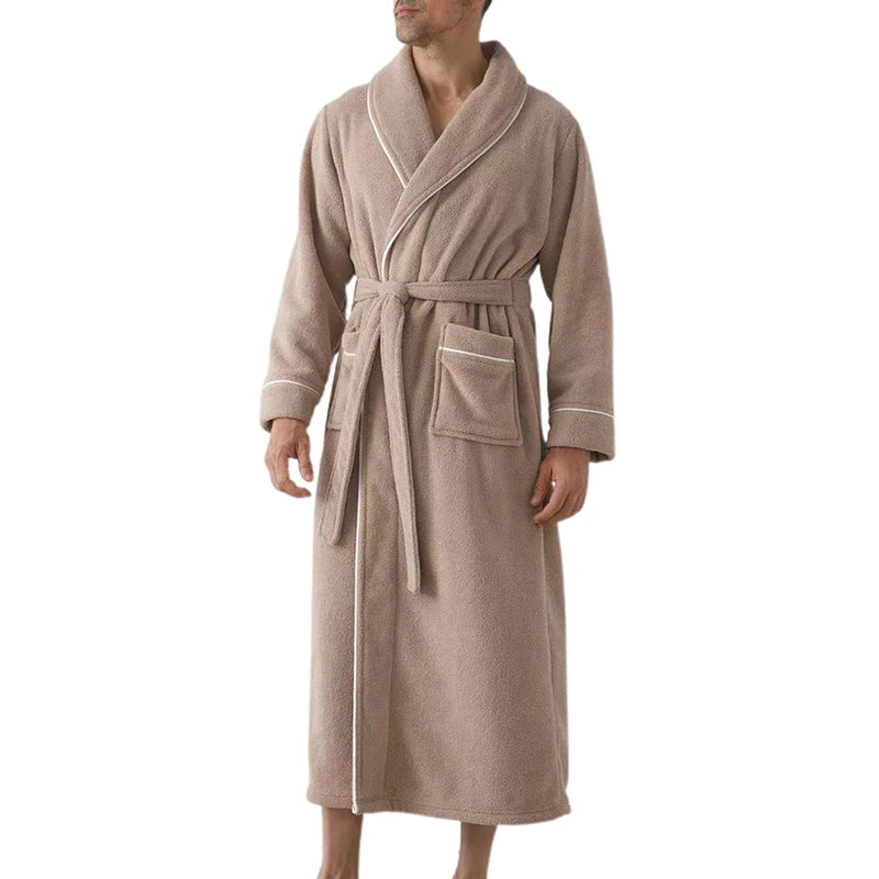 Luxurious Men's Cozy Plush Bathrobe with Long Sleeves and Belt