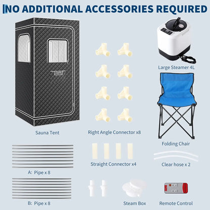 Portable Home Sauna with 1500W Steamer, Roof Zipper