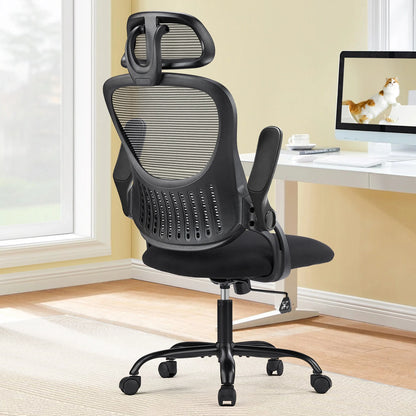 Mesh Office Chair With Flip-up Arms, Adjustable Headrests & Comfortable Lumbar Support