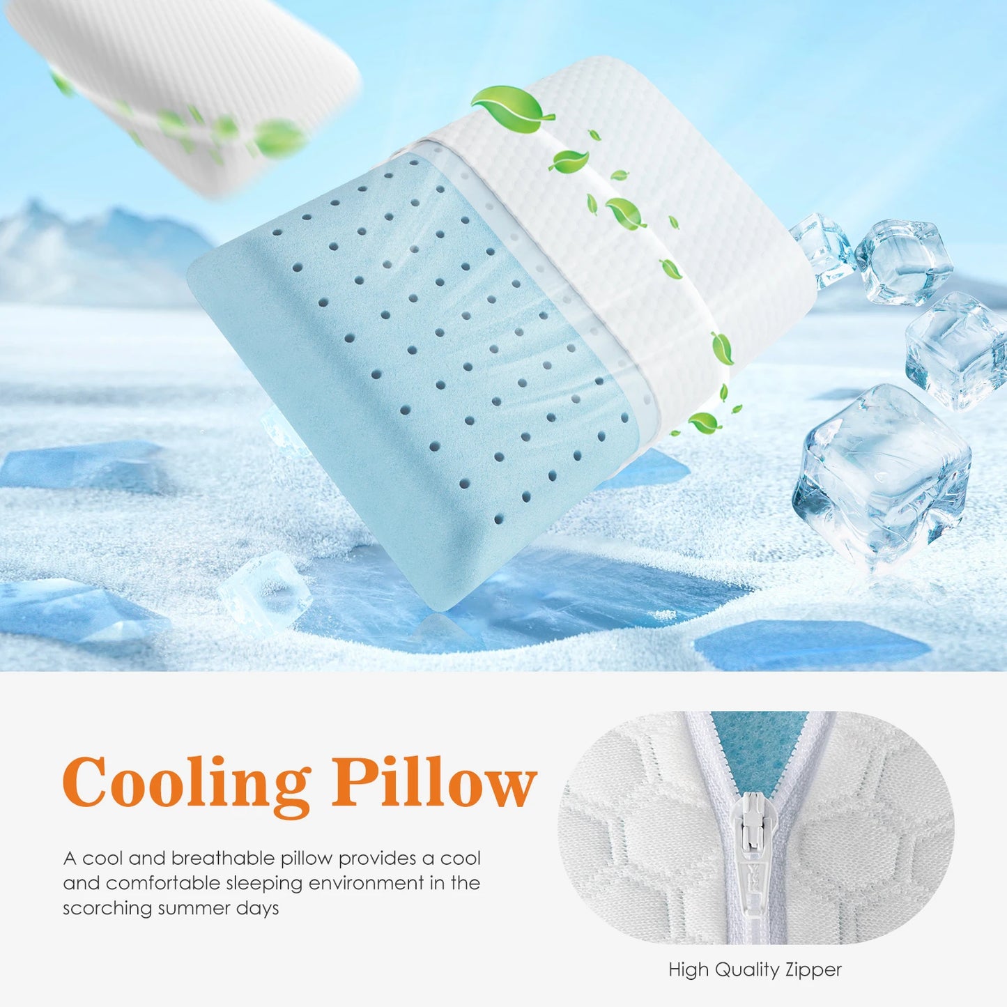 Standard Size Memory Foam Pillows Ventilated Cooling with Removable Washable Cover