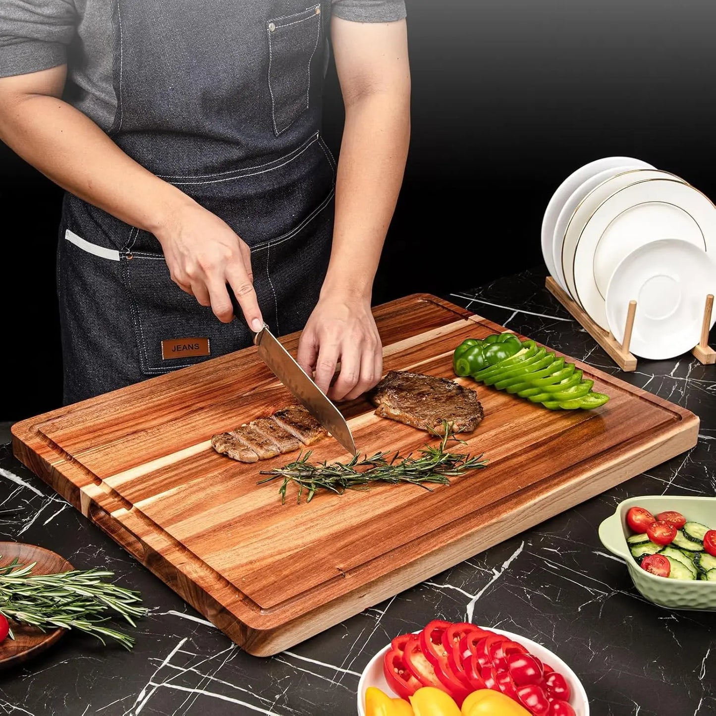 Reversable Extra Large Wood Cutting Board with Juice Groove, 24 x 18 x1.2 in
