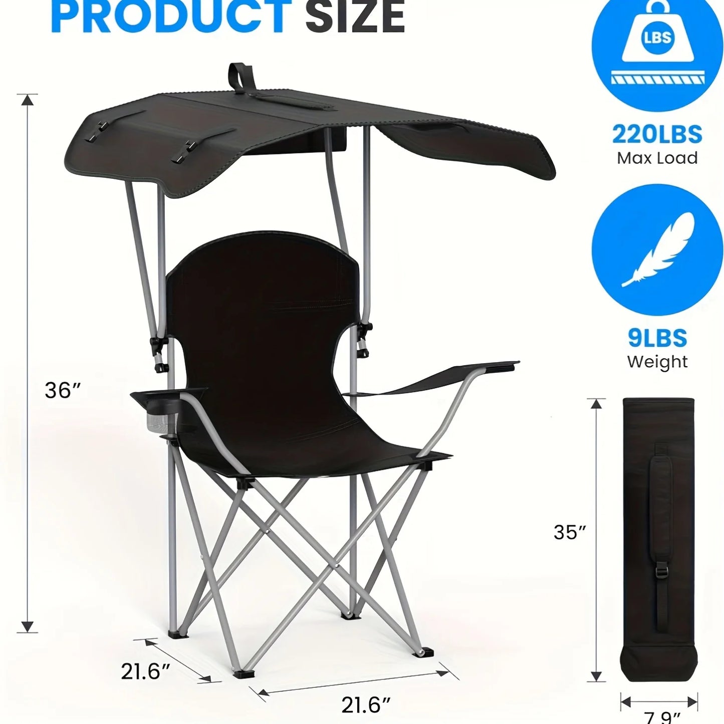 Lightweight folding beach chair with sunshade and cup holder