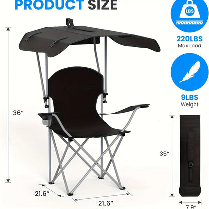 Lightweight folding beach chair with sunshade and cup holder