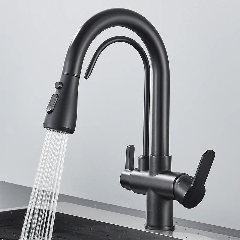 360 Rotation Pull Out Tap Kitchen Faucet With 3 Mode Water Pressure