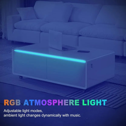 Modern Accent Table with Fridge, Speakers & Charging Convenience