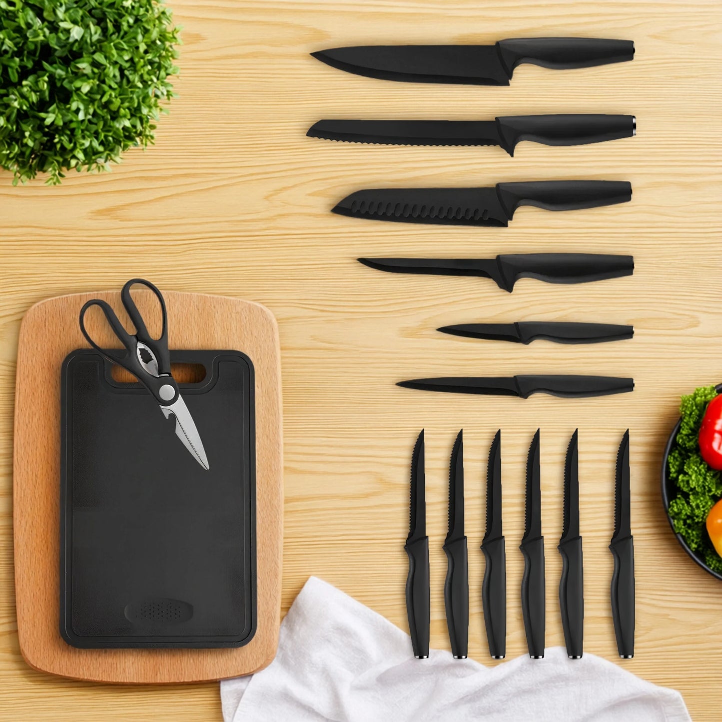 15‑piece stainless steel kitchen knife set