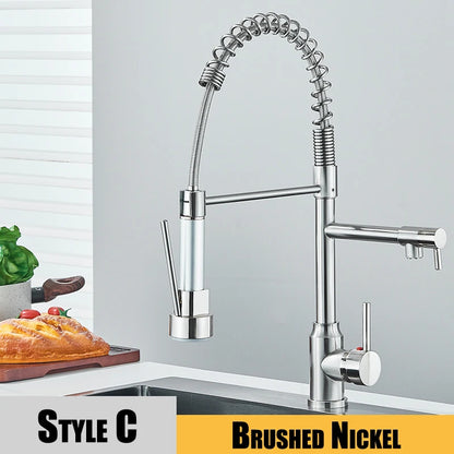 360 Rotation Kitchen Sink Faucet Pull Down Tap with Dual Spout