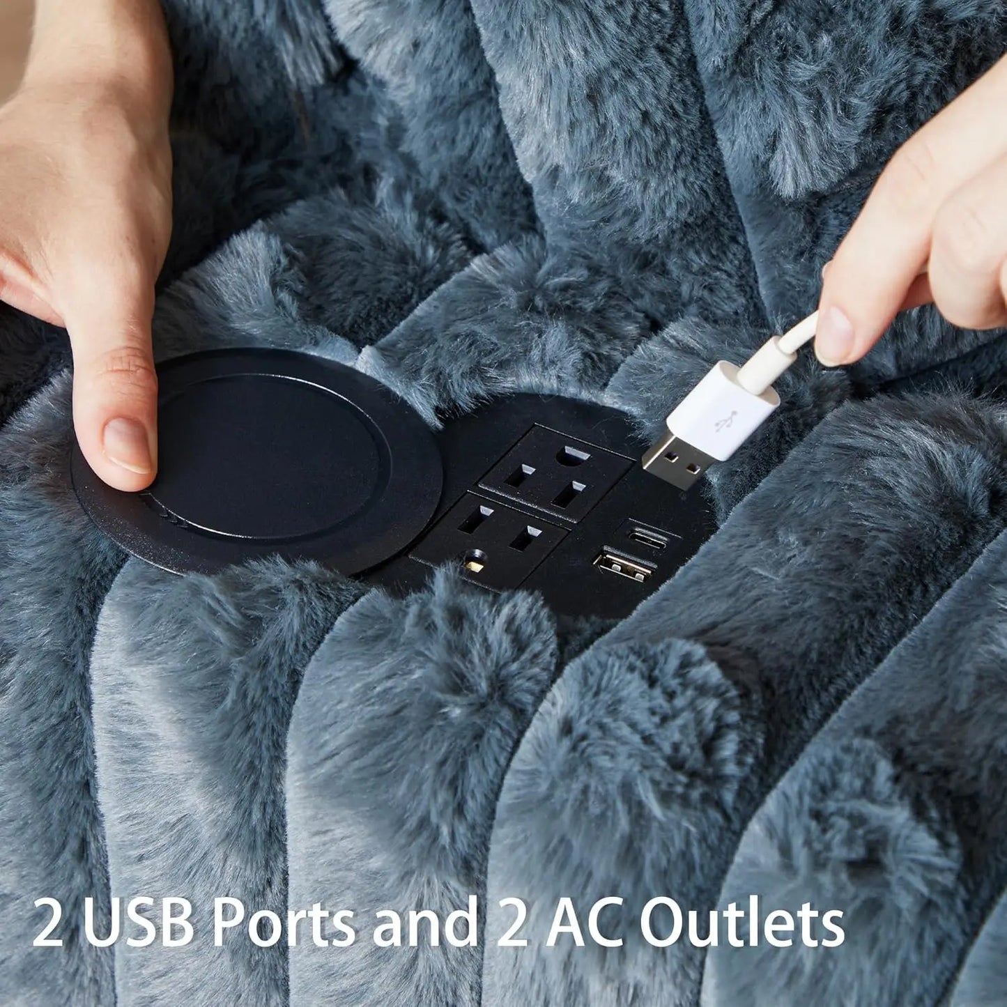 63'' Upholstered Corduroy Plush Loveseat with Charging Station, Cup Holder& Pillows