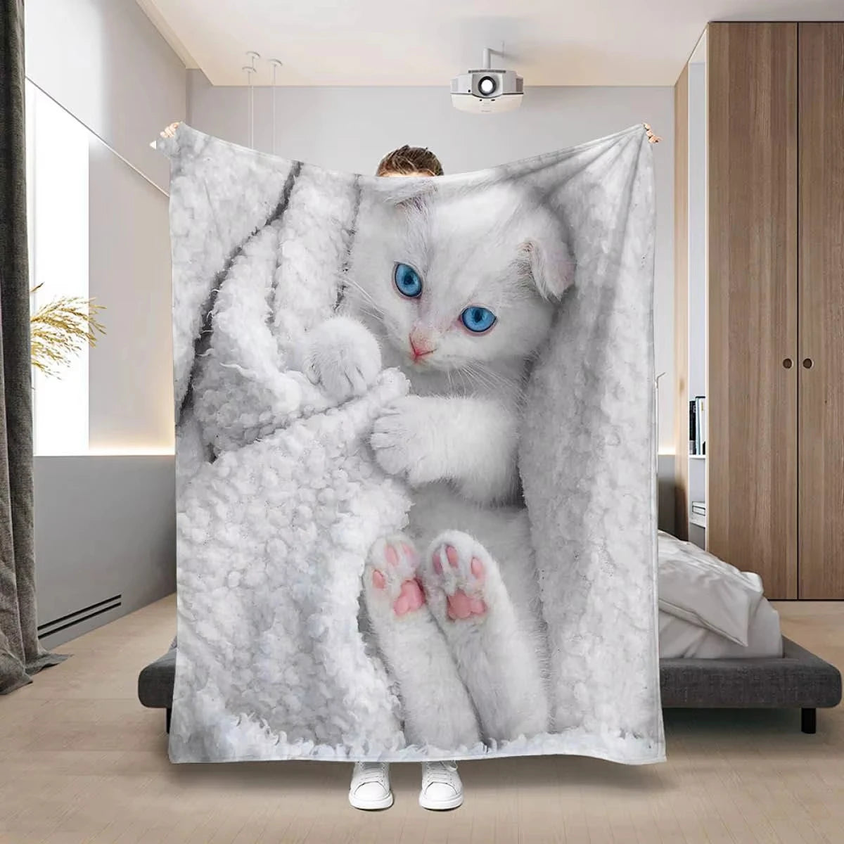 Cat Print Flannel Throw Blanket