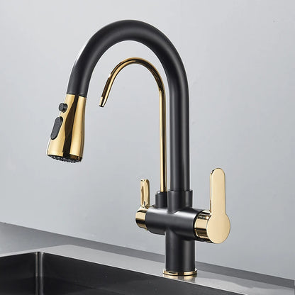 360 Rotation Pull Out Tap Kitchen Faucet With 3 Mode Water Pressure