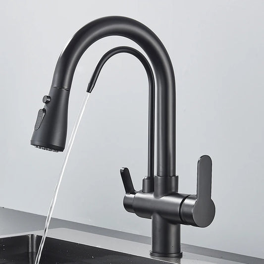 360 Rotation Pull Out Tap Kitchen Faucet With 3 Mode Water Pressure