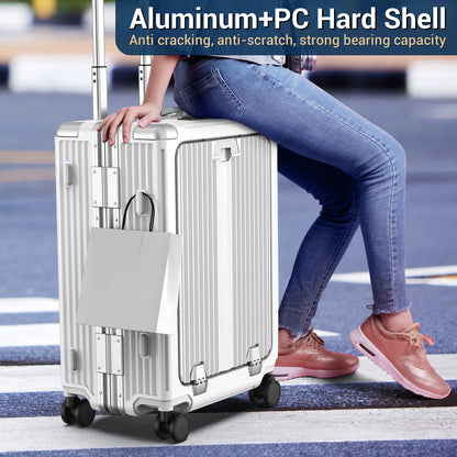 Aluminum Framed 22 inch Carry On Luggage with Front Open Laptop Compartment