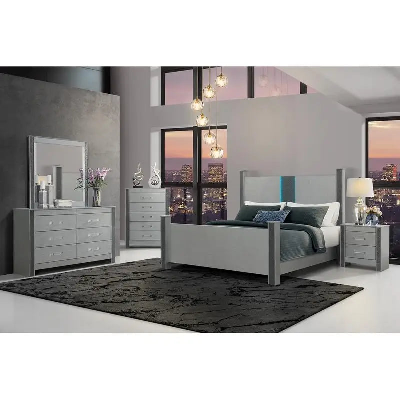 Modern Queen Bedroom Set with Sleek Silver Finish & Timeless Style