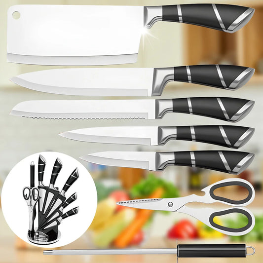 Stainless Steel Kitchen Knife Set With Sharpener