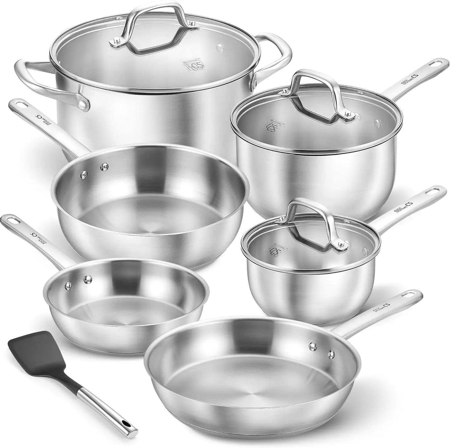 10 Piece Stainless Steel Pots and Pans Set. Induction Ready, Oven Safe to 450°F