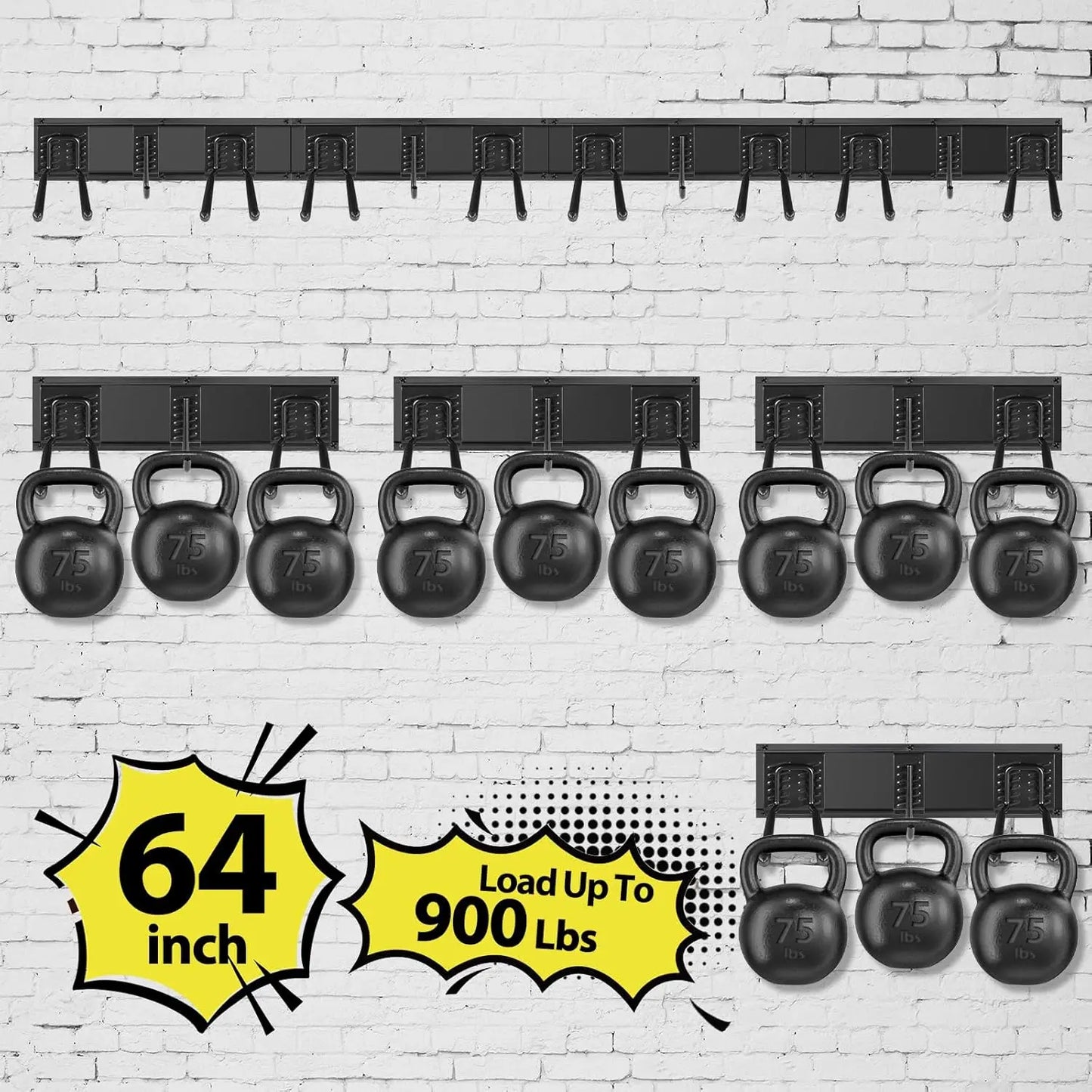 64 Inch Adjustable Wall Mounted Garage Tool Organizer Rack for 20 Pcs. Holds Up to 900lbs
