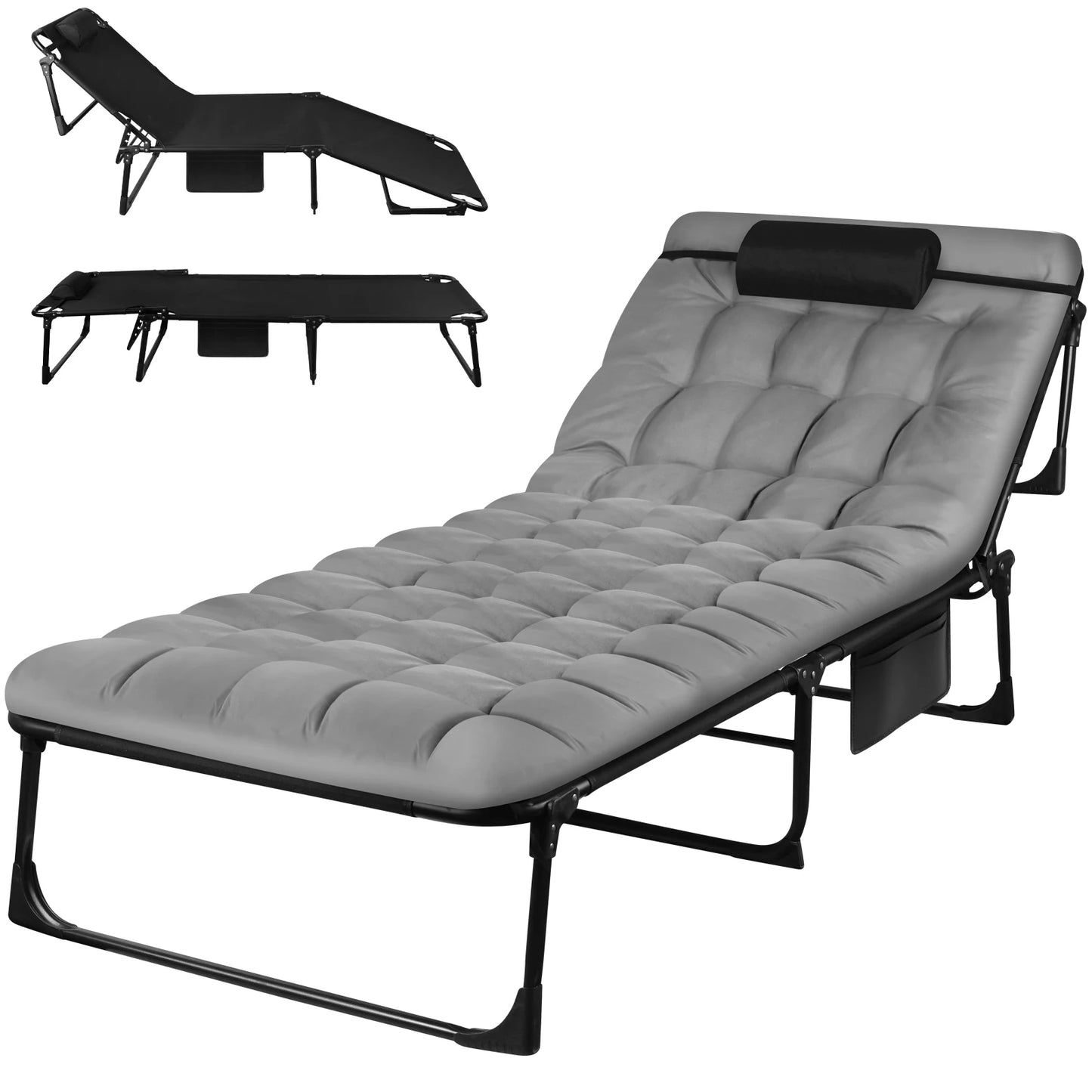 Foldable 3-Position cot.  Wide, comfy, and ready for instant outdoor relaxation