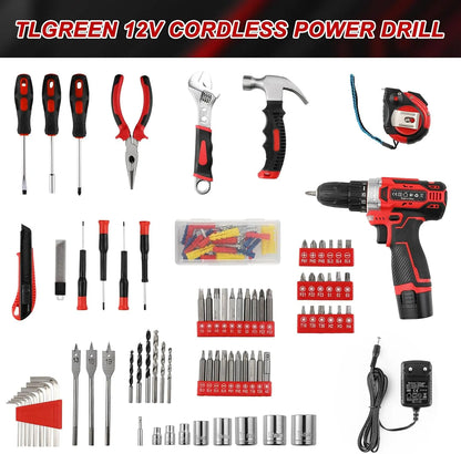 138 Pcs Tool Box Power Set with 12V Cordless Drill