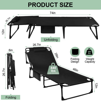 Foldable 3-Position cot.  Wide, comfy, and ready for instant outdoor relaxation