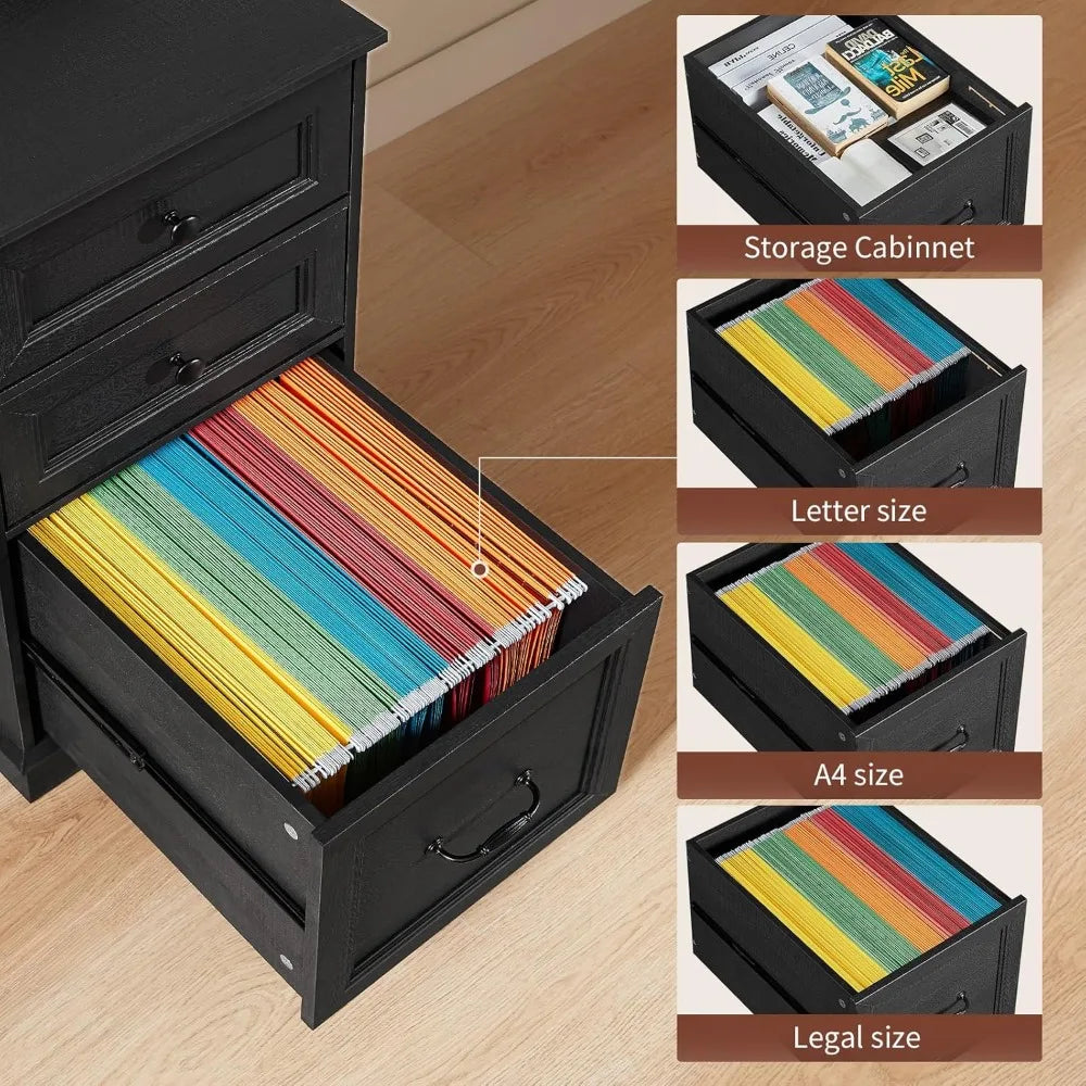 Office Desk with File Drawers, Power Outlet & LED Lights