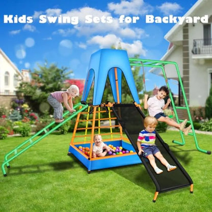 Outdoor Play Equipment with Swings, Slide, Climbing Ladder & Ball Pit